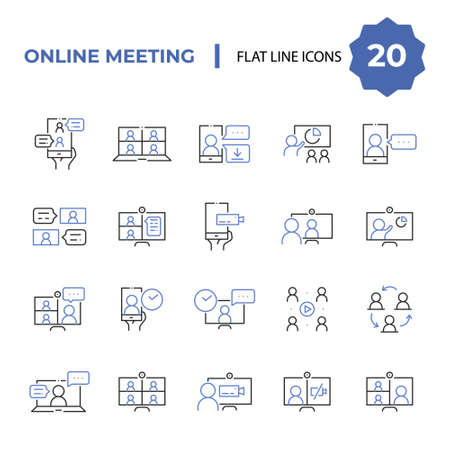 Simple set of online meeting related lineのイラスト素材