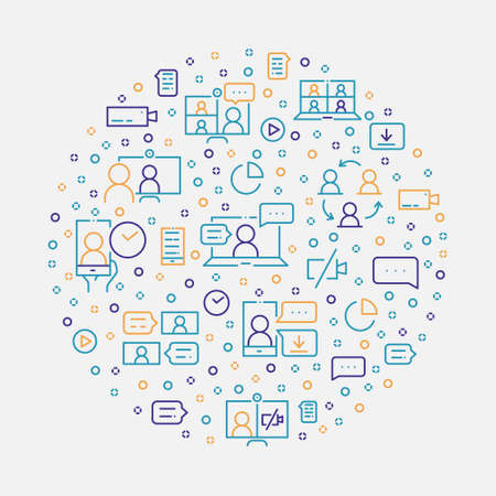 Online meeting circle concept made of thin line iconsのイラスト素材