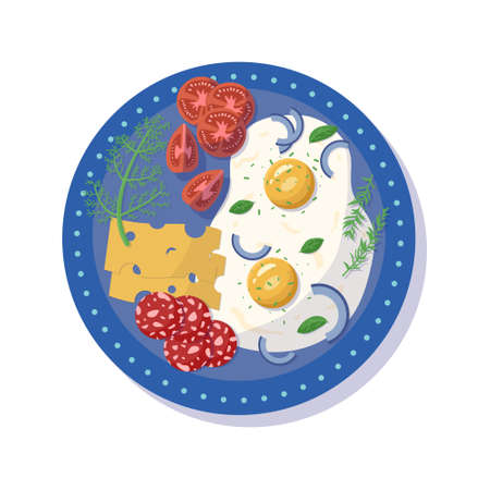 Breakfast of scrambled eggs, sandwich with caviarのイラスト素材