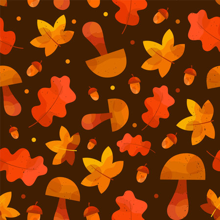 Seamless autumn pattern with acorn, leaves of maple and oakのイラスト素材