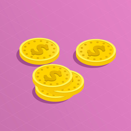 A heap of gold dollars coins. Several stacksのイラスト素材