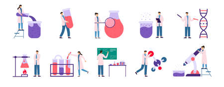 Science lab people concept set. Chemistry, biologyのイラスト素材