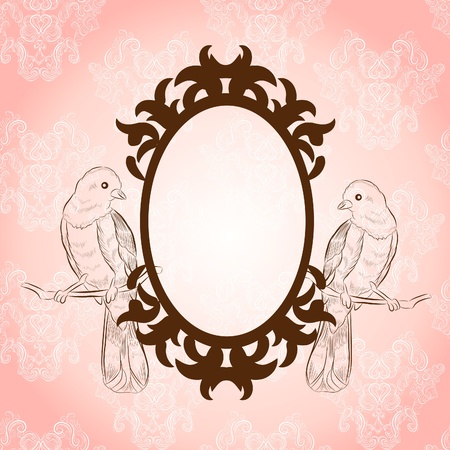 beautiful vintage frame with lovely birdsのイラスト素材
