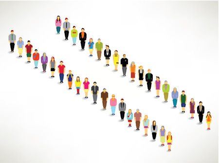 A Big Group of Queuing Up Together Vector Designのイラスト素材