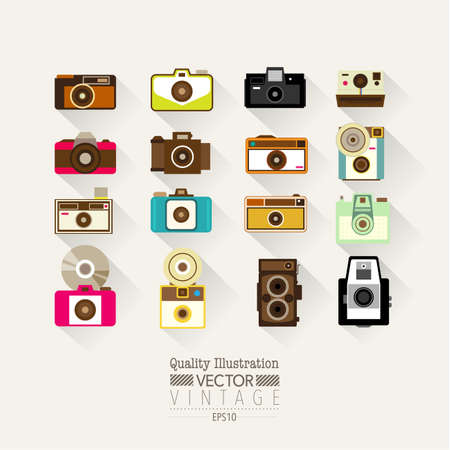 Vintage Flat Camera Vector Icon Setのイラスト素材