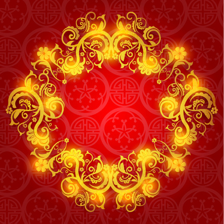 Oriental Chinese New Year Gold Frame Vector Designのイラスト素材