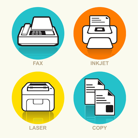 Printing Machine, Fax Machine, Photocopy Machine Vector Icon Setのイラスト素材