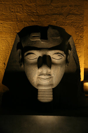 ramses head at night in luxor temple