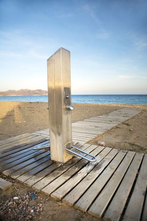foot shower bath at the beach in mazarron murcia spainの写真素材