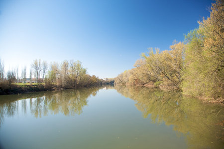 pisuerga river at valladolid city in spainの写真素材