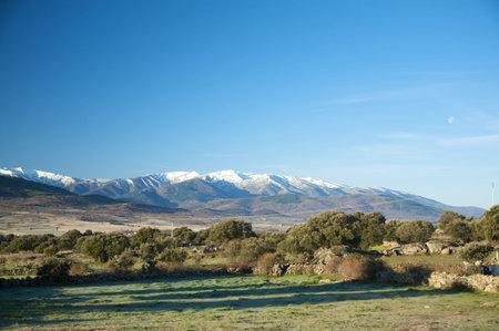 gredos mountains with snow at avila in spainの写真素材