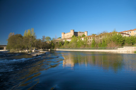 river Tormes with bridge at Barco village in avila spainの写真素材