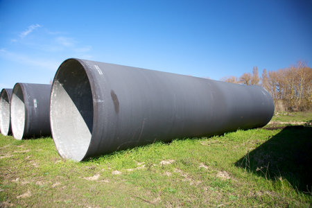 group of black big pipelines at the country in Spain