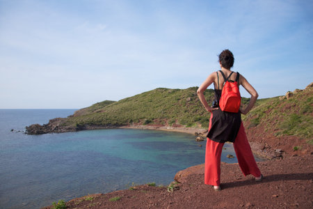 lonely beach at Menorca island in Spainの写真素材