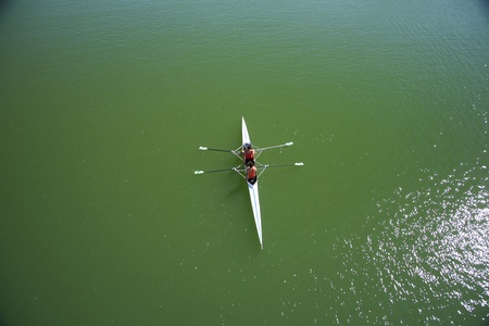 canoe double at Guadalquivir river in Seville Spainの写真素材