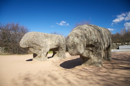 celtiberian second century BC Guisando stone bulls at Avila Spainのeditorial素材