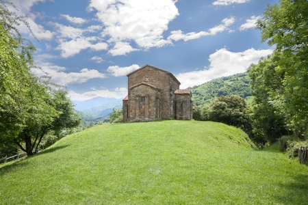 IX century Santa Cristina de Lena church near Oviedo city in Asturias の写真素材