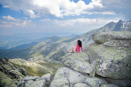 trekking woman at Gredos mountains in Avila Spainのeditorial素材