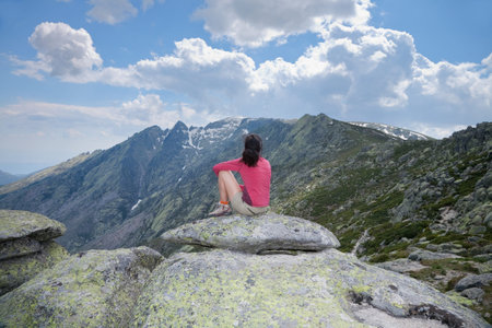 trekking woman at Gredos mountains in Avila Spain