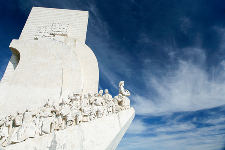 Monument to Discoveries, early navigators, or Padrao dos Descobrimentos in portuguese, made in year 1960 by architects Telmo, Almeida and Silva; public landmark in street of Belem, Lisbon, Portugalのeditorial素材