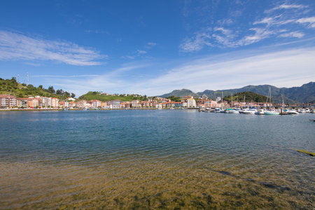 Ribadesella city waterfront and seaport next to Sella River in Asturias Spain Europeの写真素材