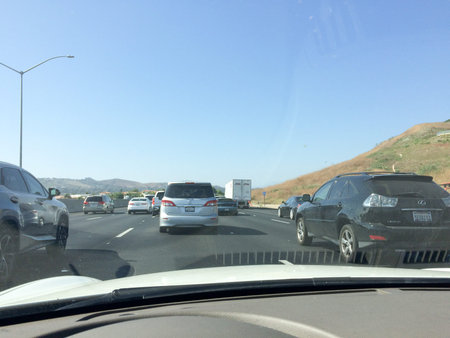 Caliornia freeway traffic from inside car view