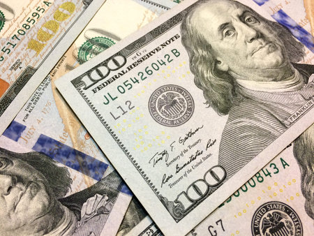 american money with fedral reserve seal 100 dollar bill