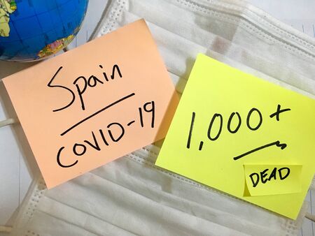 Coronavirus COVID-19 Spain infection medical cases and deaths.の写真素材
