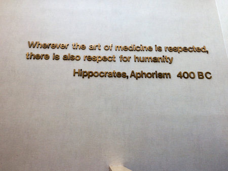 hippocrates quote on hospital wall in gold 3d letters art of medicine