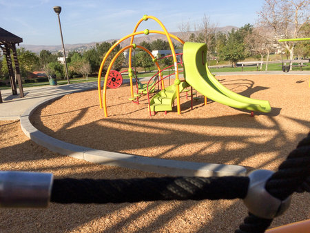 New modern Playground equipment shade and ropes at park school ground