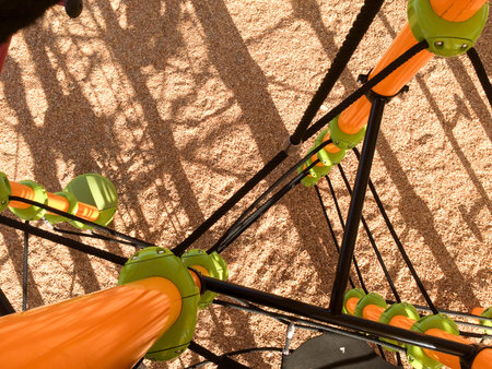 New modern Playground equipment shade and ropes at park schoolの写真素材