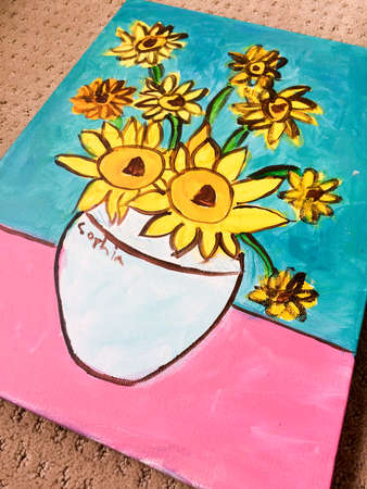 Childrens painting colorful abstract flower background brush strokesのeditorial素材