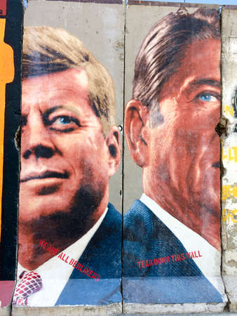 Urban street art with JFK John F Kennedy and Ronald Reaganのeditorial素材
