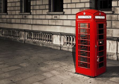 Classic red British telephone box in Londonの写真素材