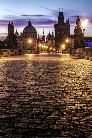 Charles Bridge in Prague at dawn; Czech Republicの写真素材