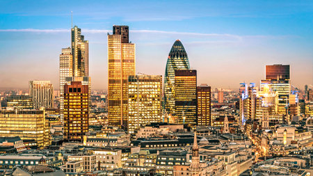 City of London one of the leading centres of global finance.this view includes :Tower 42 Gherkin,Willis Building, Stock Exchange Tower and Lloyds of Londonの写真素材