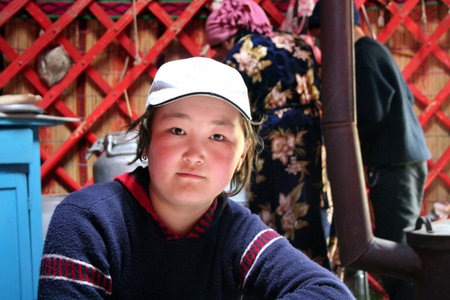 Kyrgyz yurt camp in Tien Shan mountains, inside the Yurtaのeditorial素材