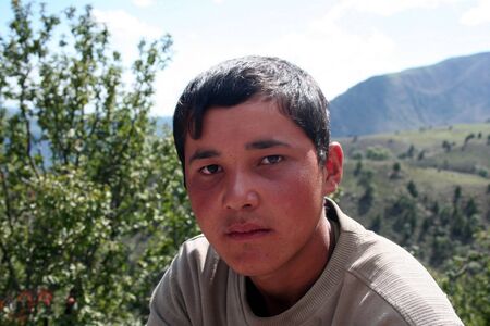 Uzbek Boy in Arslanbob, Kyrgyzstanのeditorial素材