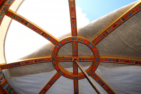 Interior of Mongolian yurta as camping houseの写真素材