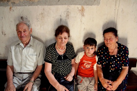Georgian family. Ananuri church (Georgian Military Highway - Caucasus).のeditorial素材