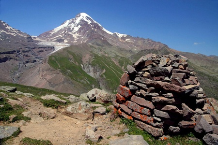 View on Mount Kazbek, Caucasus, Georgia の写真素材