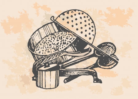 Baking accessories, retro set のイラスト素材