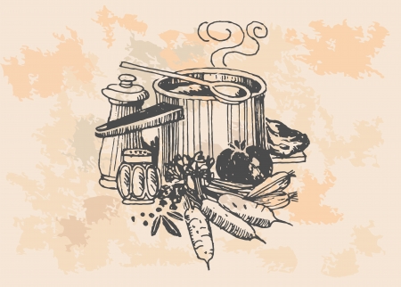 retro cooking pot のイラスト素材