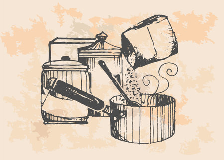 retro cooking potsのイラスト素材