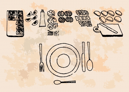 retro kitchen set のイラスト素材