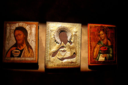 Antique orthodox icon in Syprasl, Podlasie, Polandのeditorial素材