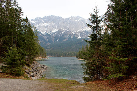 An image of the Eibsee and the Zugspitze in Bavaria Germany