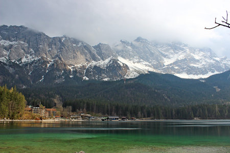 An image of the Eibsee and the Zugspitze in Bavaria Germany