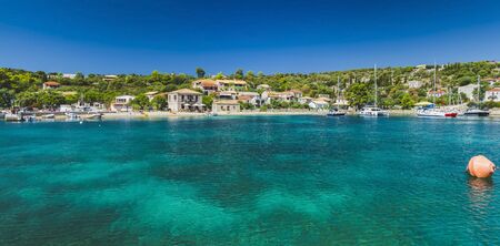 Greek island near Lefkada viewed from the seaの写真素材