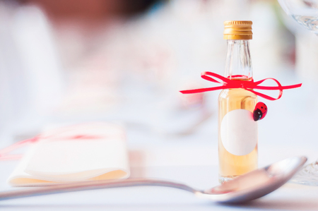Table decoration with sample drinkの写真素材